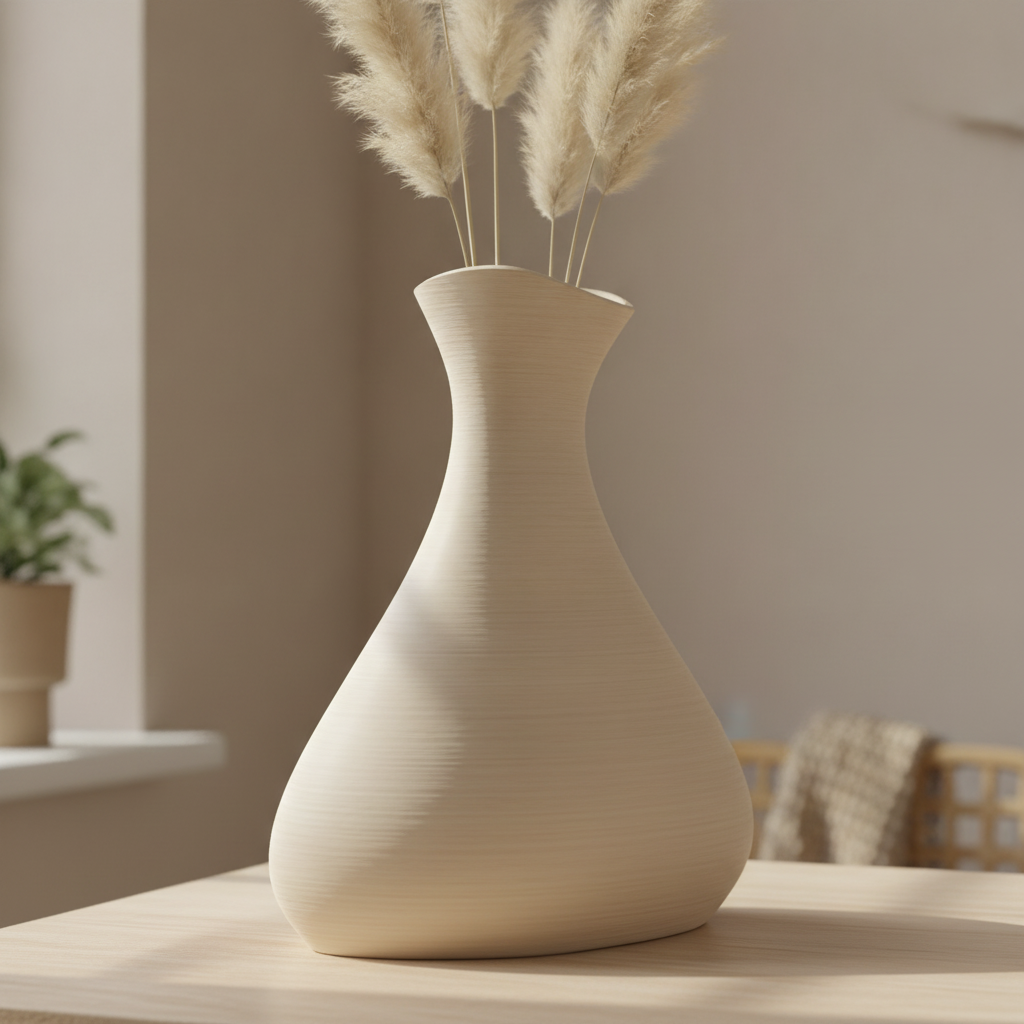 Detaliu de textură și profil curbat pentru vaza decorativă sculpturală