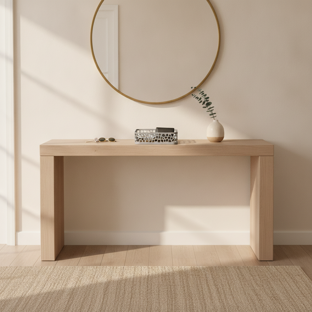 Cadru larg lifestyle cu tava catch-all Voronoi într-un spațiu de intrare modern.